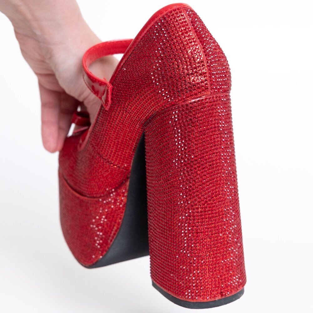 Dolls Kill Red Glitter Platform Mary Jane Heels - Picture 12 of 16